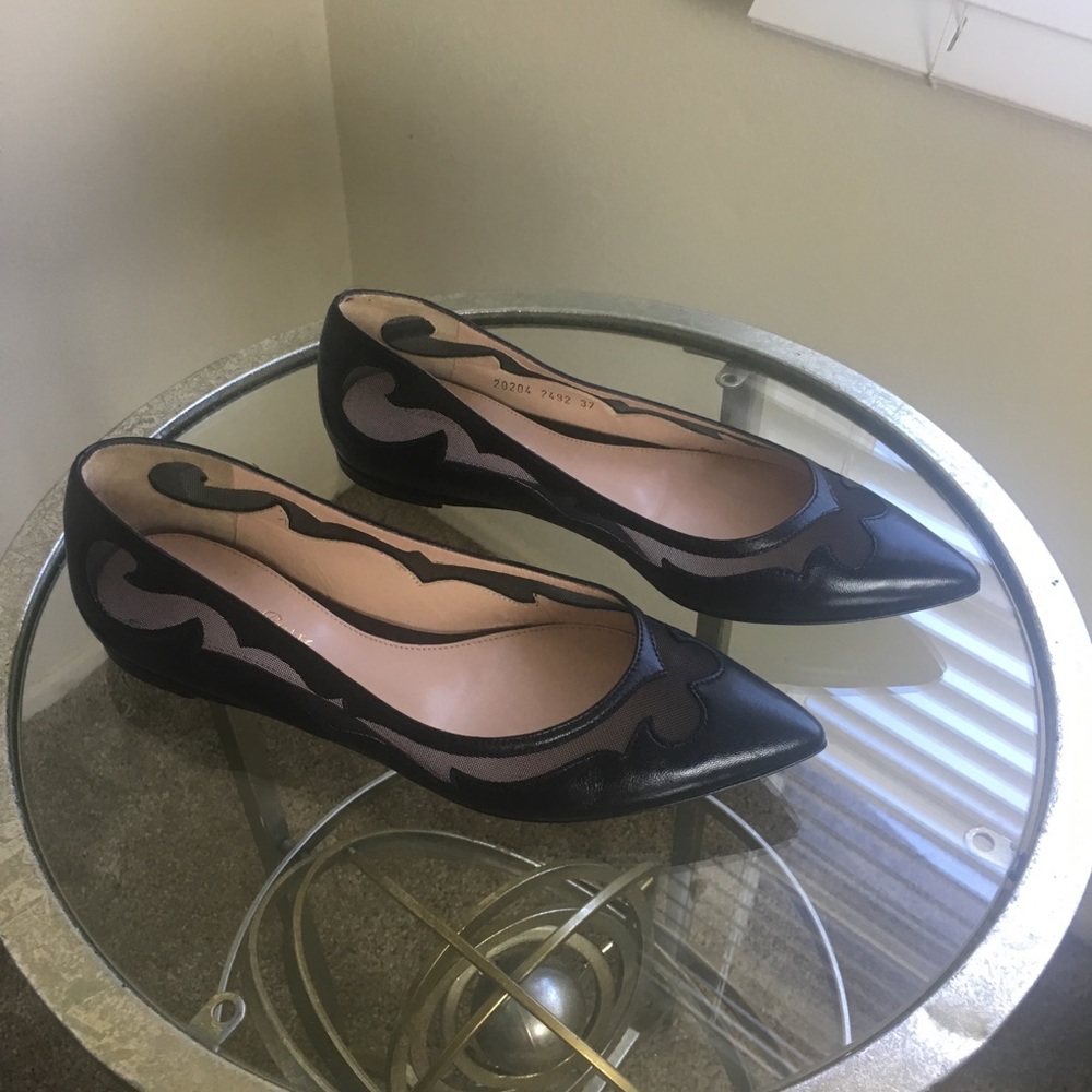 Gianvito Rossi Mesh Insert Point Toe Leather Flats - image 3